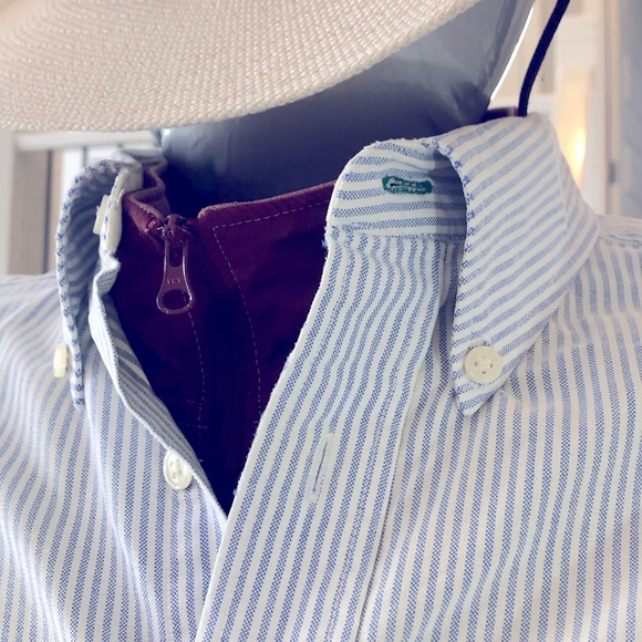 Tommy Hilfiger size L classic blue pin stripe long sleeve dress shirt crested - Picture 2 of 4